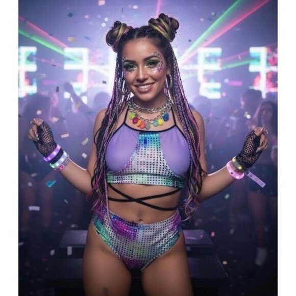 Crazed Wear 2 Piece Rave Set Y2K Cyber Fairycore Festival Costume EDM Club Dance - Picture 15 of 16